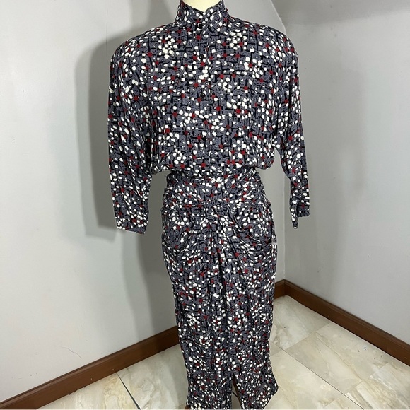 Vintage Long Sleeve Womens Wiggle Dress Small Bodycon Abstract Dots Unique Retro - Picture 13 of 14